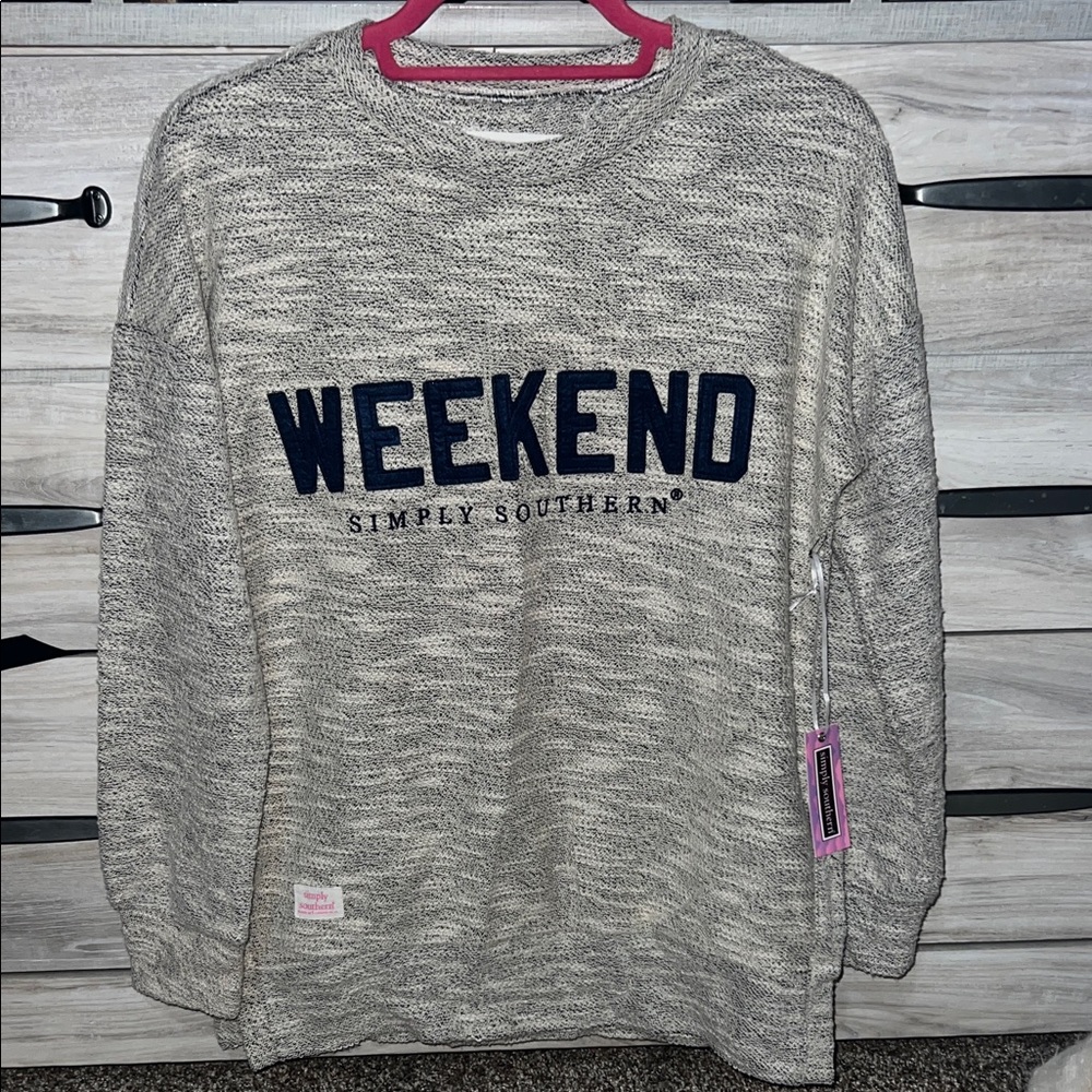 Simply Southern Cream Marled 'WEEKEND' Crewneck Sweater